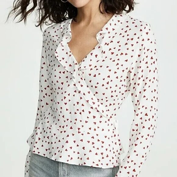 Rails Tops - Rails Simone Smitten Heart Print Wrap Top Womens Size XS Rayon Love Anniversary